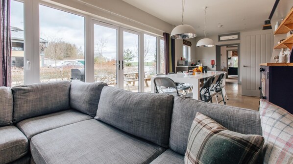 TV, fireplace, table football, ping pong