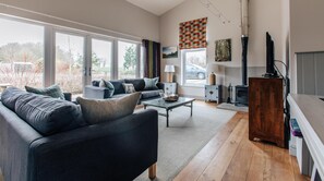 TV, fireplace, table football, ping pong