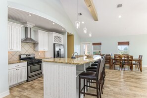 Fridge, microwave, dishwasher, coffee/tea maker