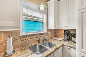 Fridge, microwave, dishwasher, coffee/tea maker