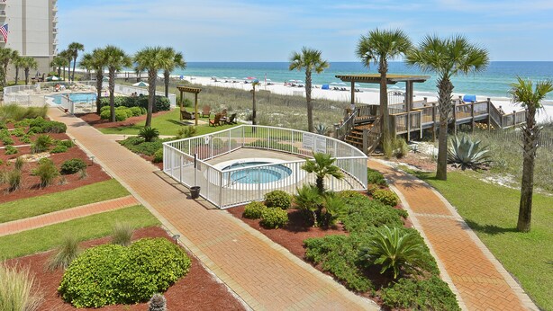 A resort with a pool, beach access, and a view of the ocean. - Sandy Key 231:  3 BR / 2 BA Gulf Front Condo in Perdido Key, FL  Sleeps 8 (Pensacola)