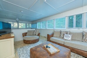 TV, ping pong - Lake Lured Away | Dock, Game Room, Grill + Views! (Lake Lure)