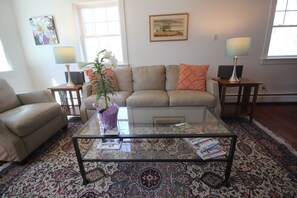 Smart TV, fireplace, DVD player, books