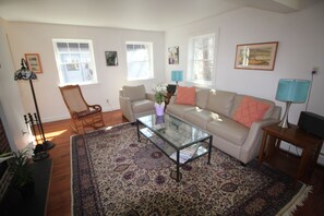 Smart TV, fireplace, DVD player, books