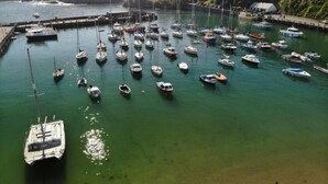 Un port de plaisance où de nombreux bateaux sont amarrés.