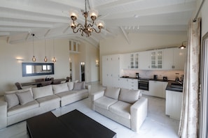 Smart TV, fireplace, DVD player, stereo