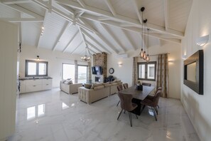 Smart TV, fireplace, DVD player, stereo - Manazil Mani Luxury villas - 3 bedroom villas with panoramic sea & mountain view (Stoupa)