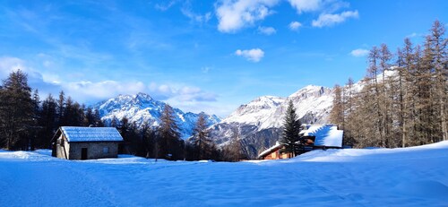 Puy Saint Vincent 1800, appart famille 37m2, 2ch, 6pers, rez jardin, expo sud.