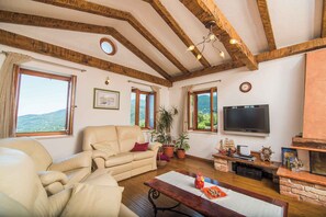 TV, fireplace