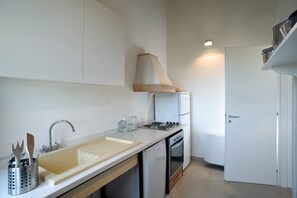 Fridge, oven, dishwasher, cookware/dishes/utensils