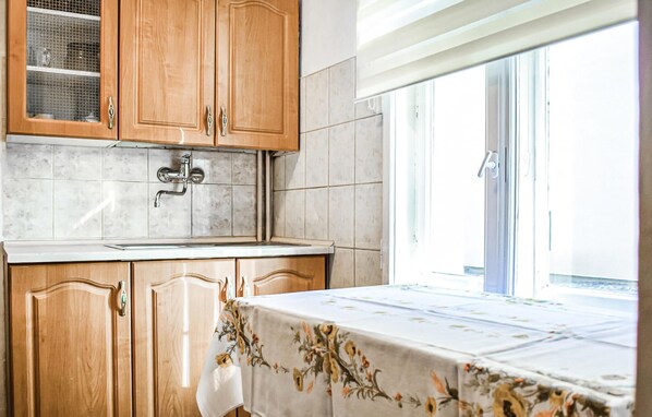 Fridge, stovetop, dishwasher, cookware/dishes/utensils