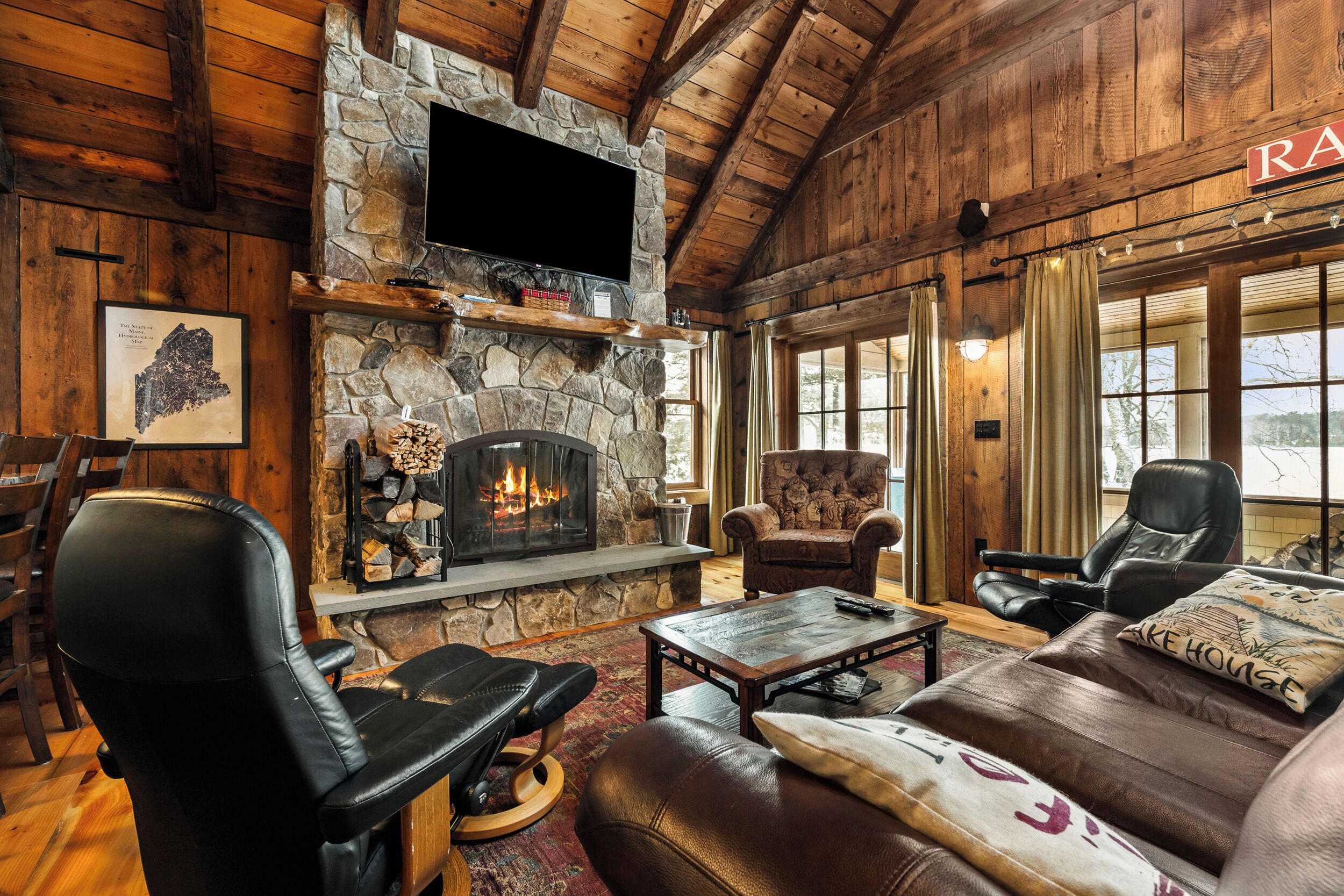 電視、壁爐、DVD 播放機、書籍