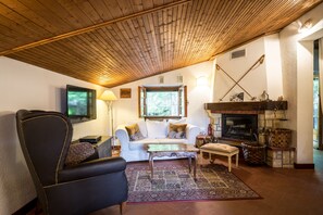 Smart TV, fireplace, stereo, computer monitors