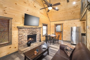 TV, fireplace