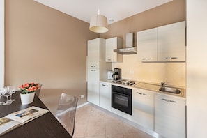 Fridge, microwave, oven, dishwasher