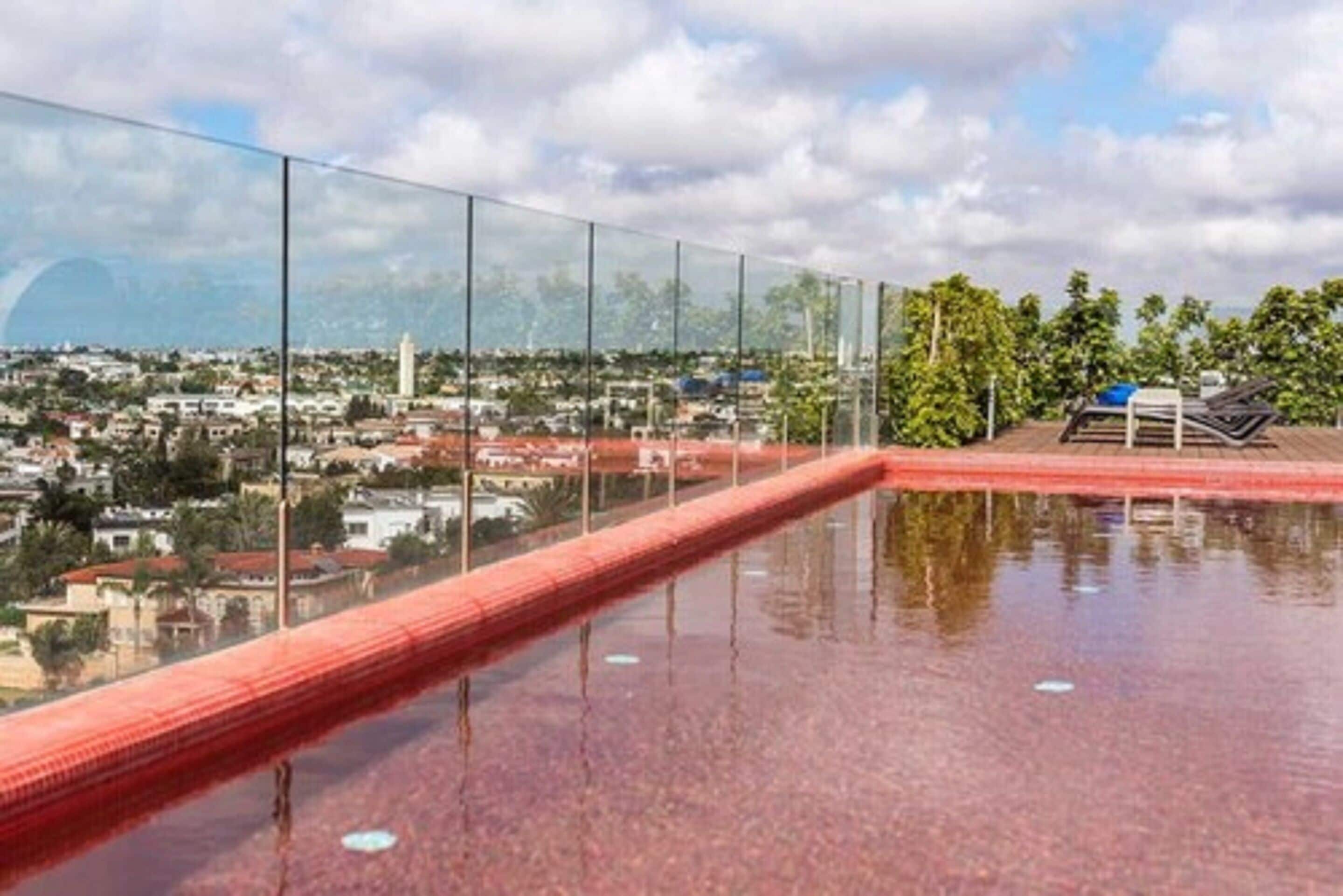 outdoor pool, pool loungers