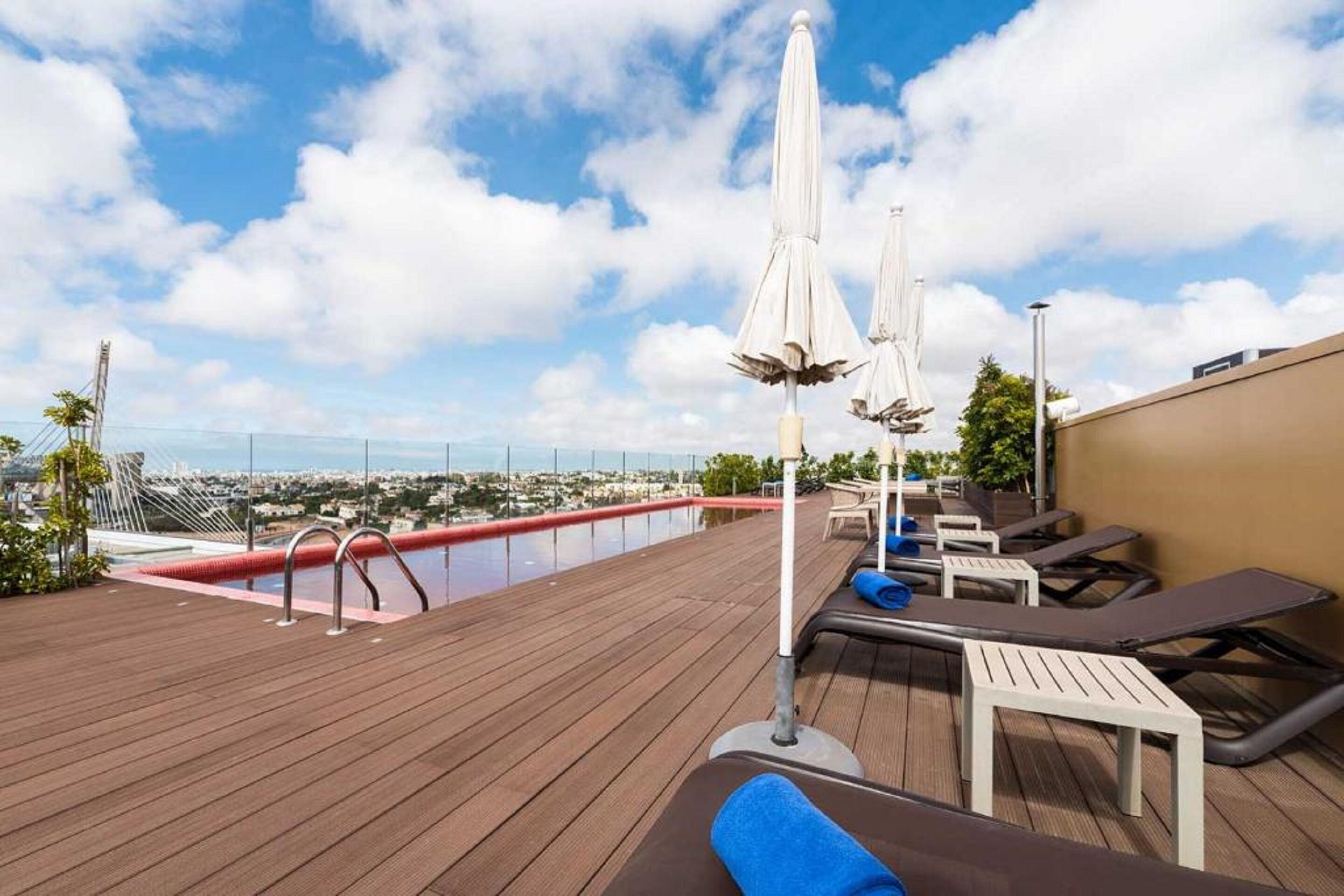 outdoor pool, pool loungers