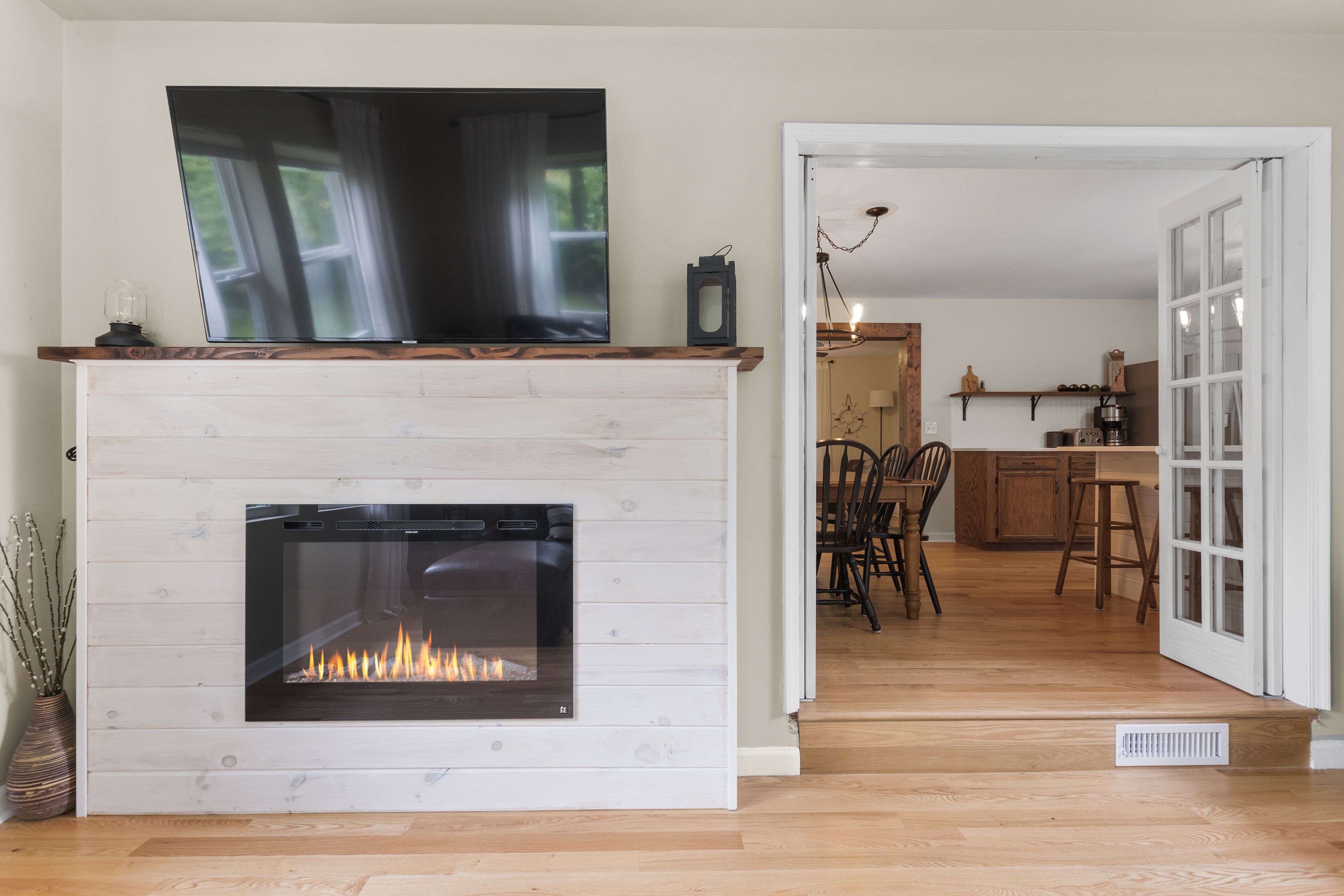 Sun Porch Living Room - Electric Fireplace