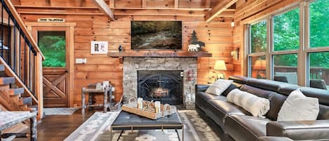 TV connectée, cheminée, jeux vidéo, livres