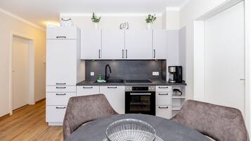 Fridge, microwave, oven, dishwasher
