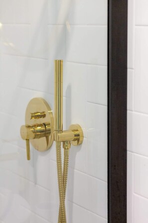 Ducha, secador de pelo, toallas y champú