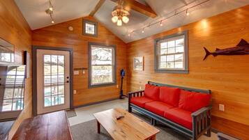 TV, fireplace, DVD player, books