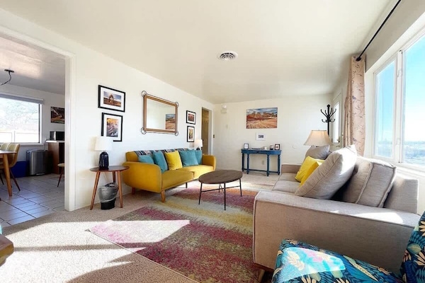 The upstairs kitchen is right behind the living room, making everything convenient and easy to access.