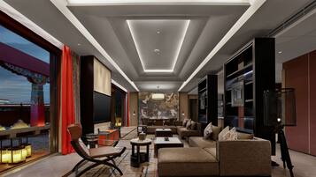 Presidential Suite, 1 King Bed | Living area | 50-inch LCD TV with cable channels, TV