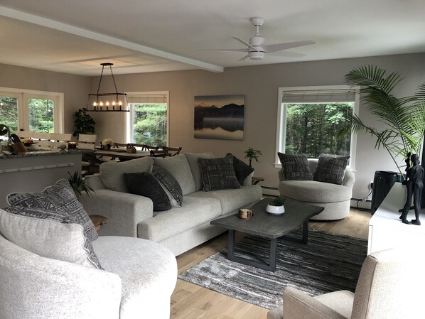 Smart TV, fireplace, table tennis, books