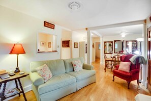 TV, DVD player, books, video library