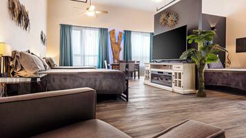 TV connectée, cheminée, chaîne hi-fi