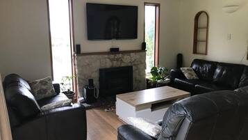 Smart TV, chimenea, videojuegos, reproductor de DVD