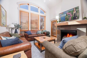 Smart TV, fireplace, video games, DVD player
