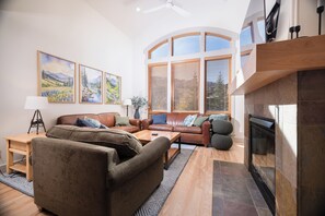 Smart TV, fireplace, video games, DVD player