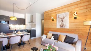 Living area - Wifi, fitness, swimming pool, terrace, balcony, tv, 50m², Orcières Merlette 1850 (Orcières)