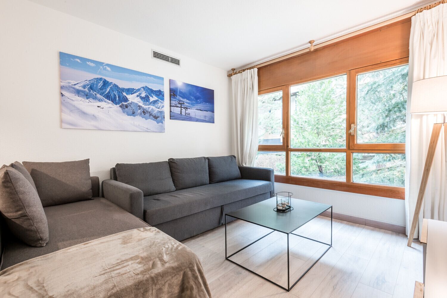 Eth Pradeth by Totiaran est un bel appartement situé au centre-ville de Baqueira, au pied des pistes. Il dispose d'une chambre, d'un canapé-lit double et d'un lit simple, d'une salle de bain et d'une cuisine entièrement équipée.