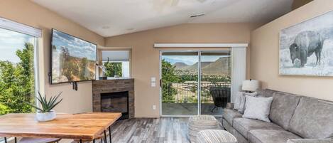 TV, fireplace, offices