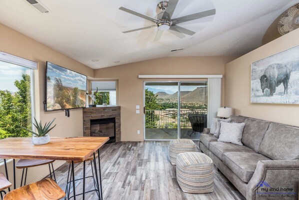 TV, fireplace, offices