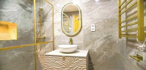 Bathtub, hair dryer, towels