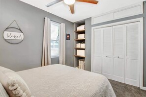 2 bedrooms, desk, iron/ironing board, travel cot