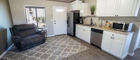 Fridge, dishwasher, coffee/tea maker, toaster