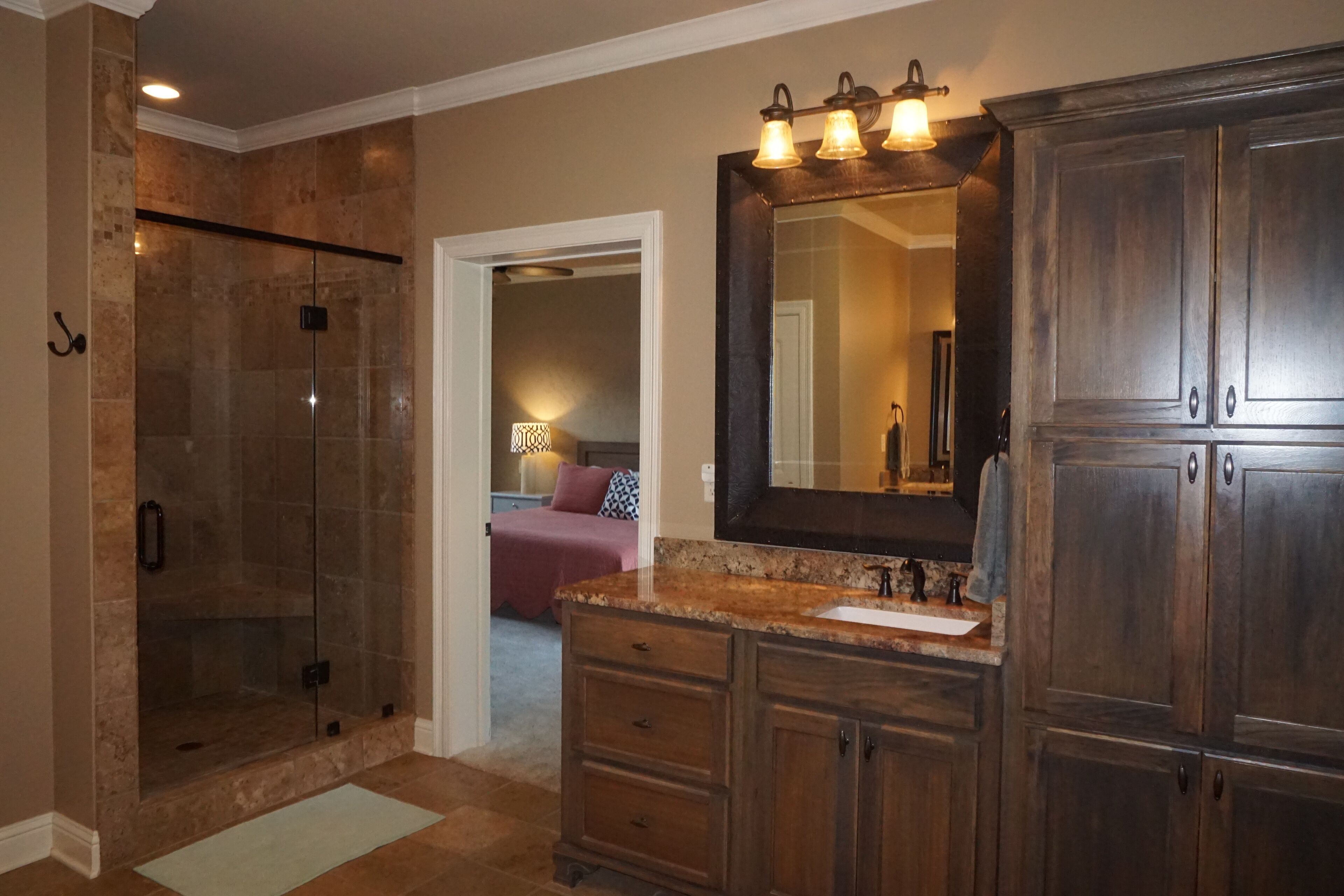 Combined shower/tub, hair dryer, towels, soap