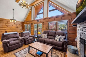 Smart TV, fireplace, video games, DVD player