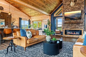 Smart TV, fireplace, video games, DVD player