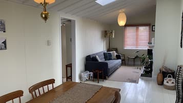 TV, fireplace, DVD player, books