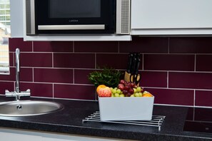 Fridge, microwave, stovetop, toaster