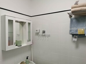 Sèche-cheveux, serviettes fournies, savon, papier toilette