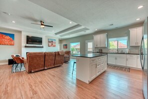 Smart TV, fireplace, table football, ping pong