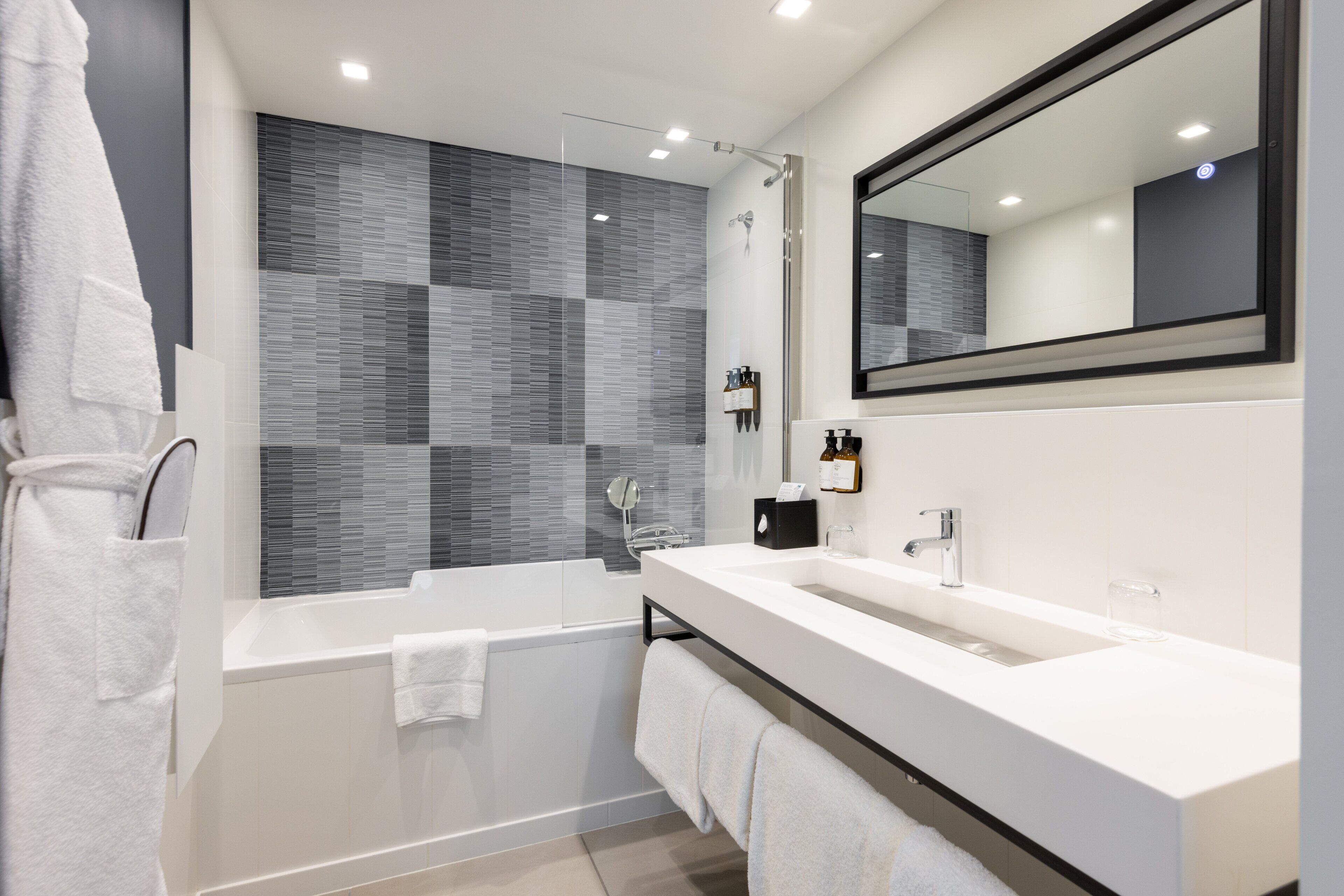 eco-friendly toiletries, hair dryer, bathrobes, slippers