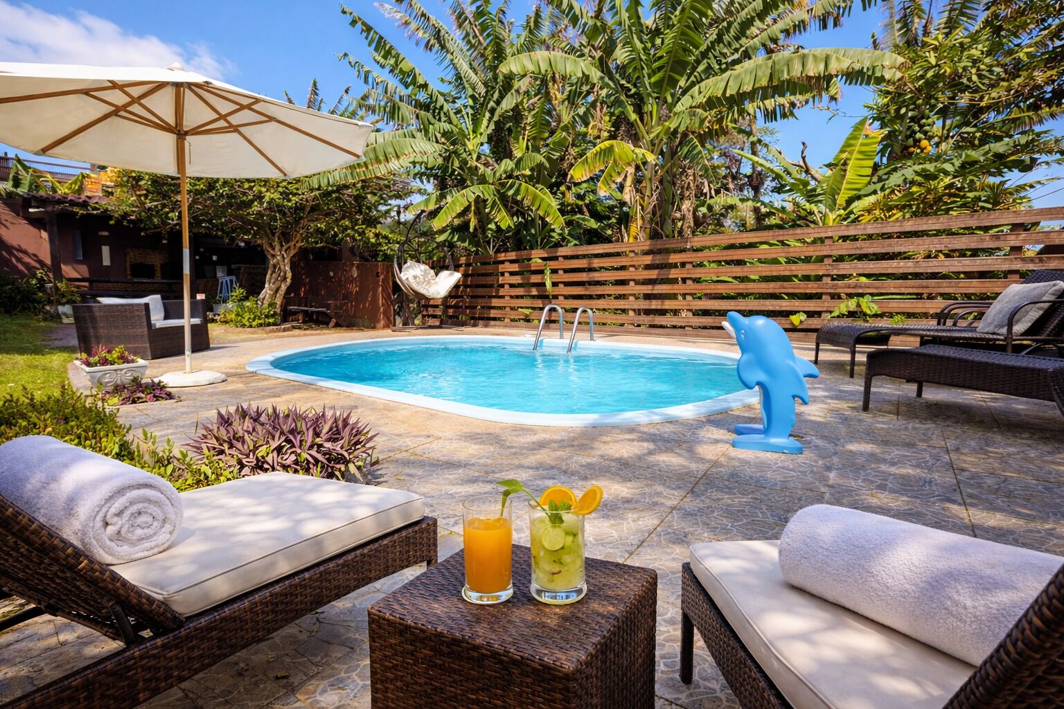 Outdoor pool, sun loungers